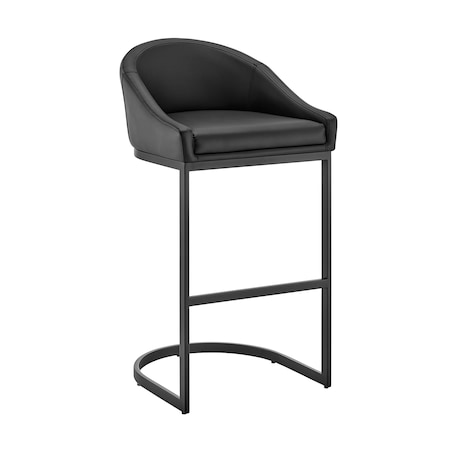 Armen Living Atherik Bar Stool in Black Metal with Black Faux Leather 840254335837